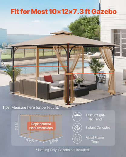 Gazebo Netting Replacement, Fit Most 10 x 12 x 7.3 FT Gazebo, Outdoor Garden Gazebo Net, 4-Panel Sidewall V952-LTWZDL10FT12CIV6IV0