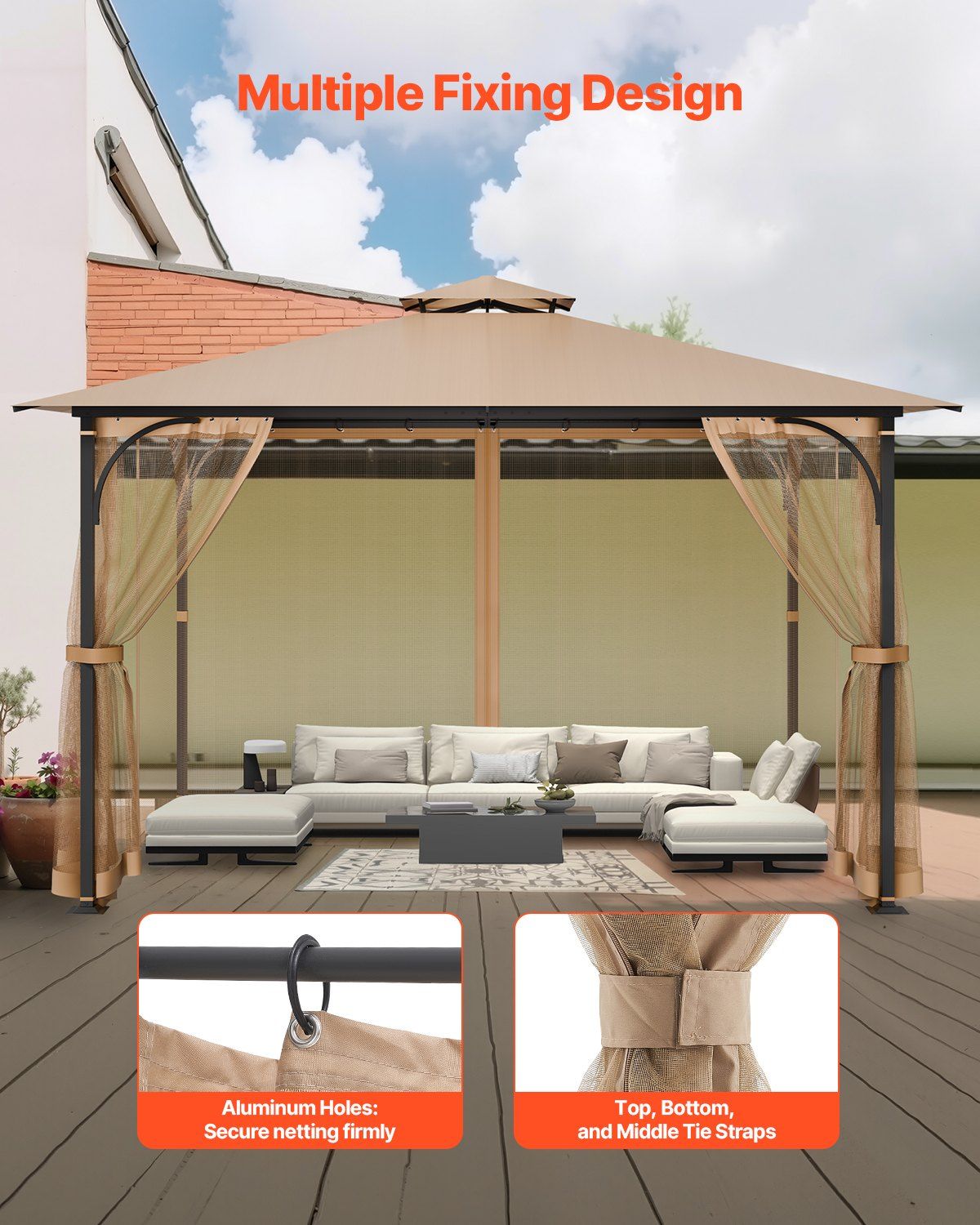 Gazebo Netting Replacement, Fit Most 10 x 12 x 7 FT Gazebo Curtain, Outdoor Garden Net, 4-Panel Sidewall Mesh V952-LTWZDL10FT12PTRC2V0