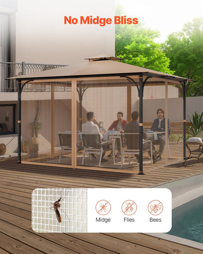 Gazebo Netting Replacement, Fit Most 10 x 12 x 7 FT Gazebo Curtain, Outdoor Garden Net, 4-Panel Sidewall Mesh V952-LTWZDL10FT12PTRC2V0