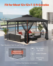 Gazebo Netting Replacement, Fit Most 12 x 12 x 7.5 FT Gazebo Curtain, Outdoor Garden Net, 4-Panel Sidewall V952-LTWZDL12FT12G6AC0V0