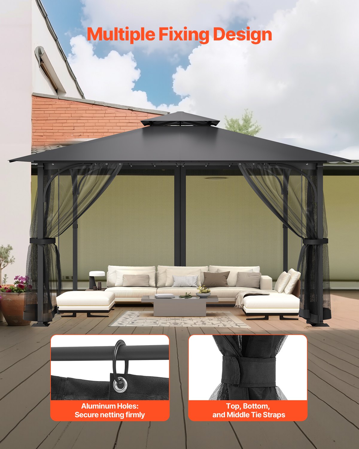Gazebo Netting Replacement, Fit Most 12 x 12 x 7.5 FT Gazebo Curtain, Outdoor Garden Net, 4-Panel Sidewall V952-LTWZDL12FT12G6AC0V0