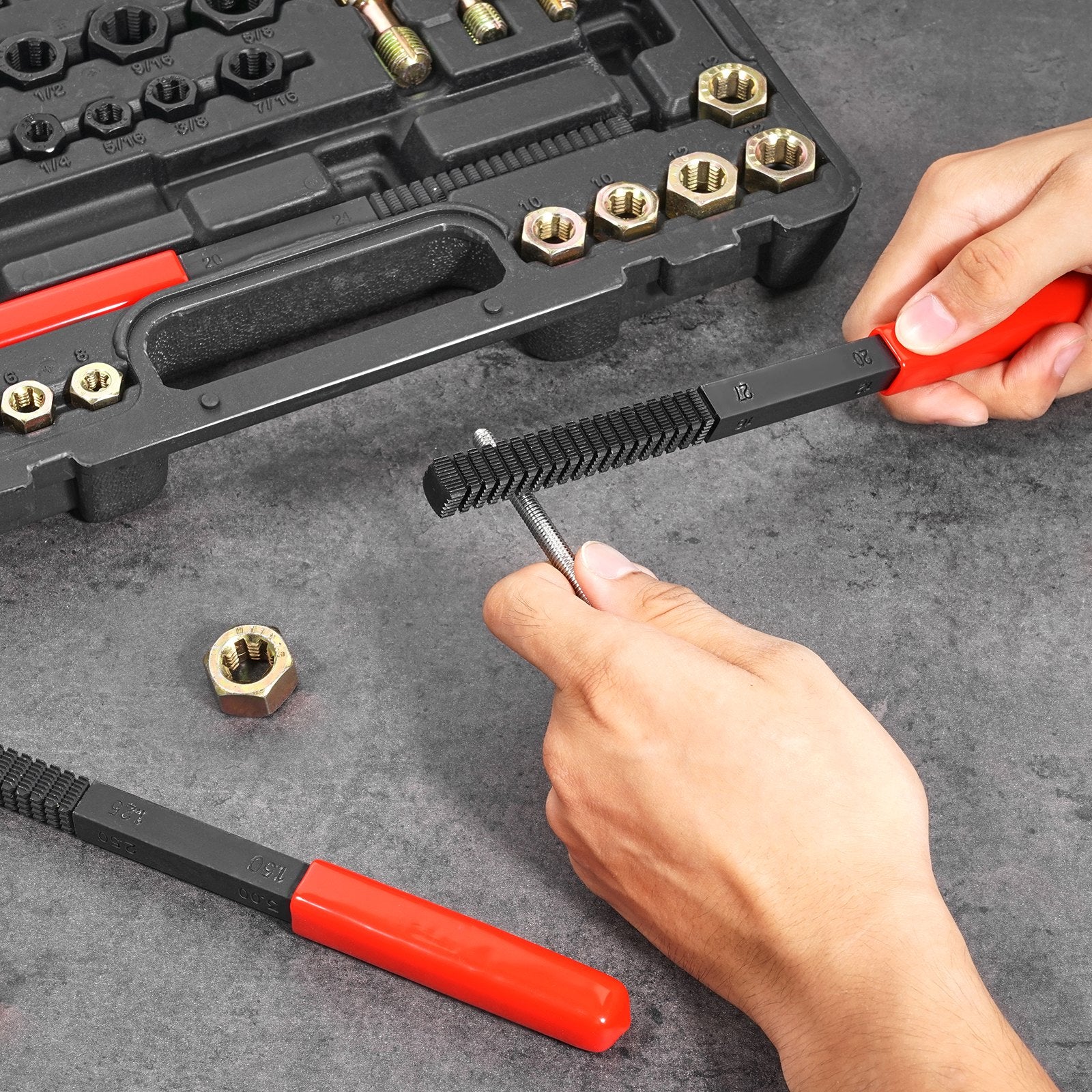 49-Piece Thread Chaser Set, UNC UNF and Metric Thread Restorer Tool, Rethreading Tool Kit with 22 Taps 24 V952-LWCXTZGYZ49PKBLRIV0