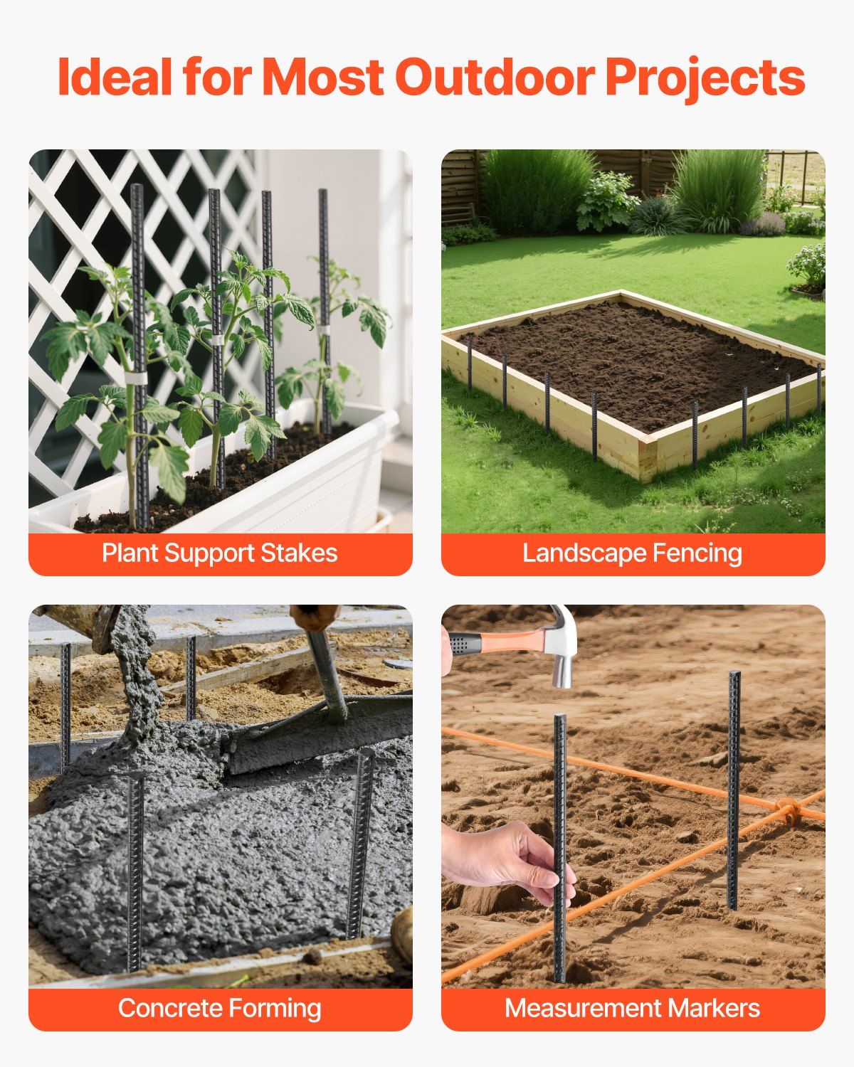 Rebar Stakes, 406.4 mm, Heavy-Duty 11.5 mm Diameter, Straight Galvanized Steel Ground Anchors with Chisel V952-LWDDIJ16YC12WII5A001V0