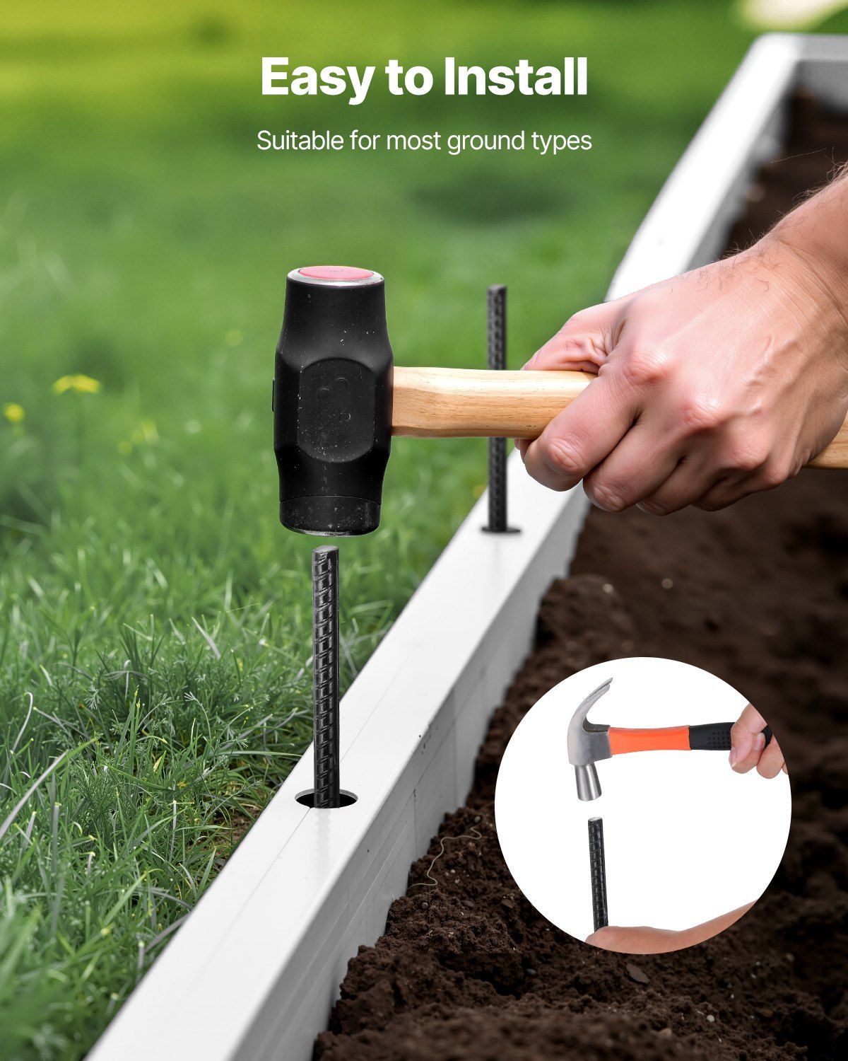 Rebar Stakes, 609.6 mm, Heavy-Duty 12 mm Diameter, Straight Galvanized Steel Ground Anchors with Chisel Point V952-LWDDIJ24YC12MNNC0001V0