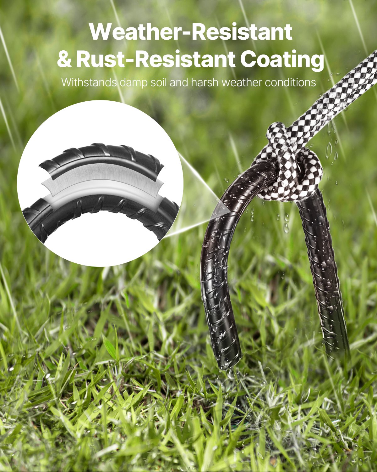 Rebar Stakes, 406.4 mm, Heavy-Duty 10 mm Diameter J Hook, Galvanized Steel Ground Anchors with Chisel Point V952-LWDDJG16YC10U07F7001V0