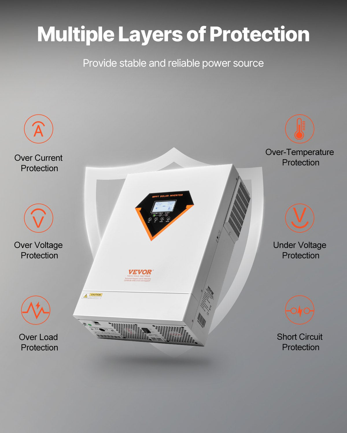 Hybrid Solar Inverter, 6000W, All in One Pure Sine Wave Power Inverter Charger, 220V AC, with Built-in 120A V952-LWGPNKYTJ23038TOPV7