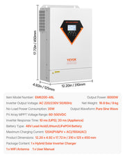 Hybrid Solar Inverter, 6000W, All in One Pure Sine Wave Power Inverter Charger, 220V AC, with Built-in 120A V952-LWGPNKYTJ23038TOPV7