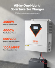 Hybrid Solar Inverter, 3500W, All in One Pure Sine Wave Power Inverter Charger, 220V AC, with Built-in 100A V952-LWGPNKYTJ230DIY24V7