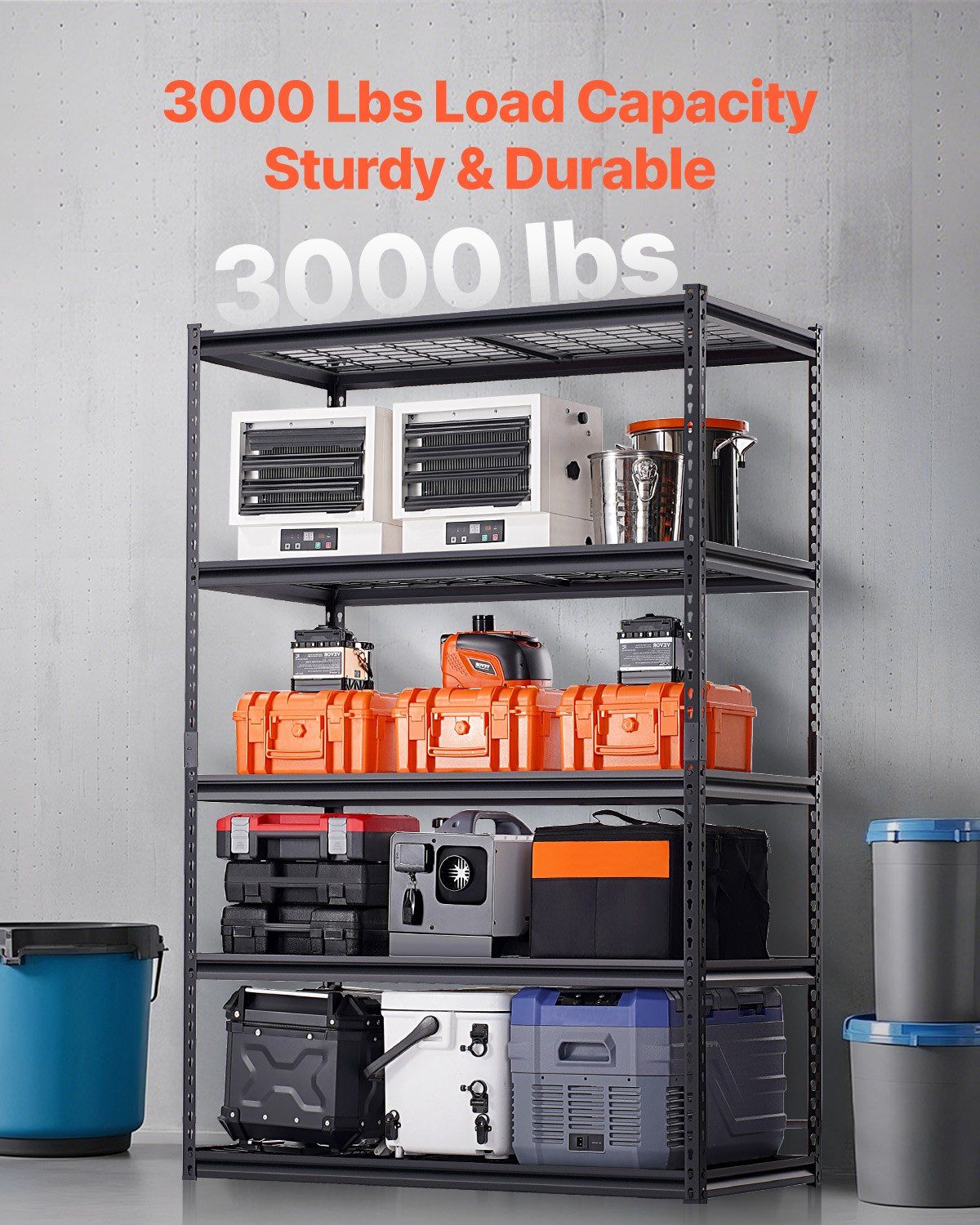 Storage Shelves, 1361 kg, 5 Tier Heavy Duty Garage Shelving, 609.6 x 1219.2 x 1828.8 mm Adjustable Metal V952-LXLZLKHJ2448JA98TV0