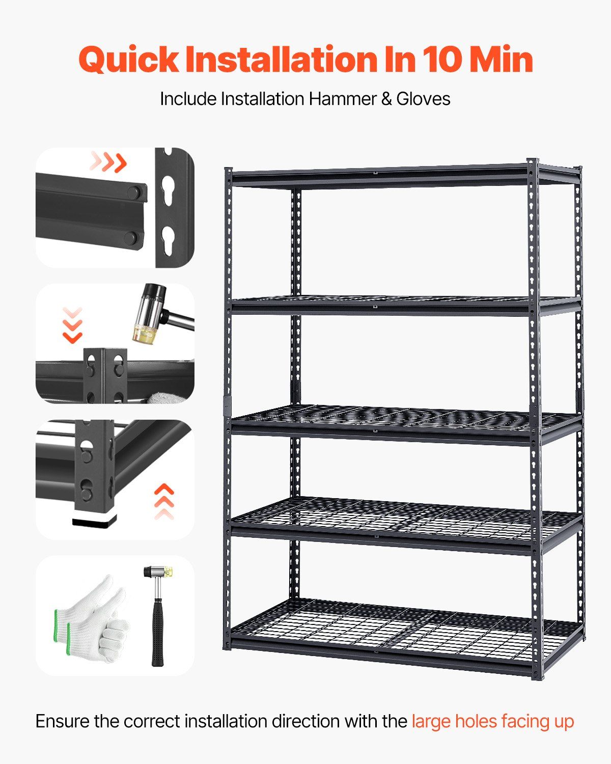 Storage Shelves, 1361 kg, 5 Tier Heavy Duty Garage Shelving, 609.6 x 1219.2 x 1828.8 mm Adjustable Metal V952-LXLZLKHJ2448JA98TV0