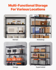 Storage Shelves, 1361 kg, 5 Tier Heavy Duty Garage Shelving, 609.6 x 1219.2 x 1828.8 mm Adjustable Metal V952-LXLZLKHJ2448JA98TV0