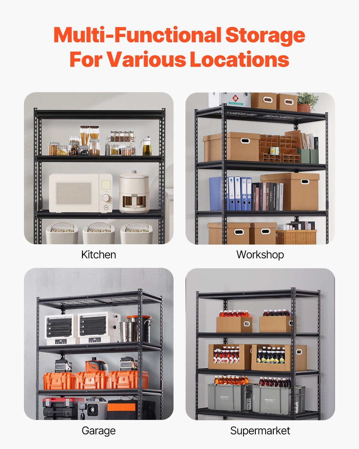 Storage Shelves, 1361 kg, 5 Tier Heavy Duty Garage Shelving, 609.6 x 1219.2 x 1828.8 mm Adjustable Metal V952-LXLZLKHJ2448JA98TV0