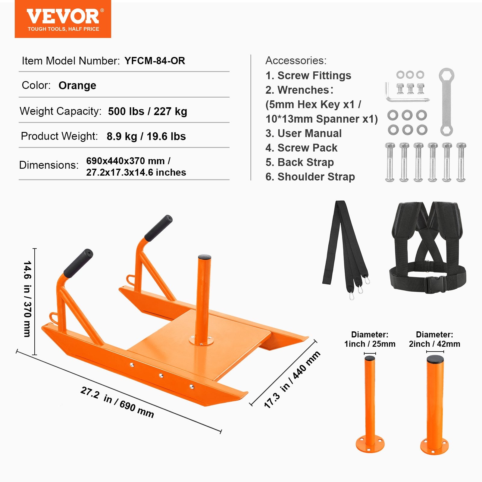 Weight Power Pull Push Sled Fitness Strength Speed Training Sled Orange V952-LXQC12YCTXDWMQYRZV0