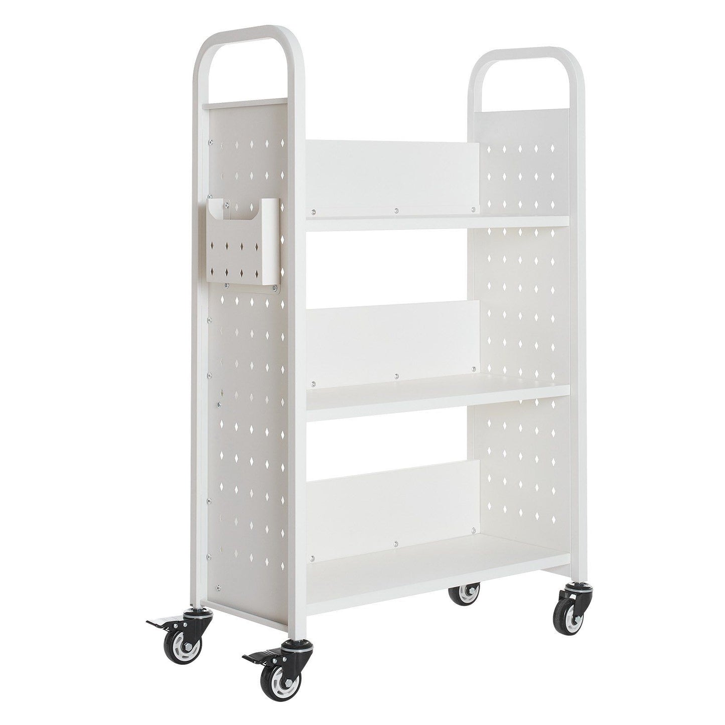 Rolling Library Book Cart, 150 kg Capacity, 77 x 38 x 122 cm Library Cart, Single Sided L-Shaped Shelves with V952-LXTSGTCBS330DZLNM001V0