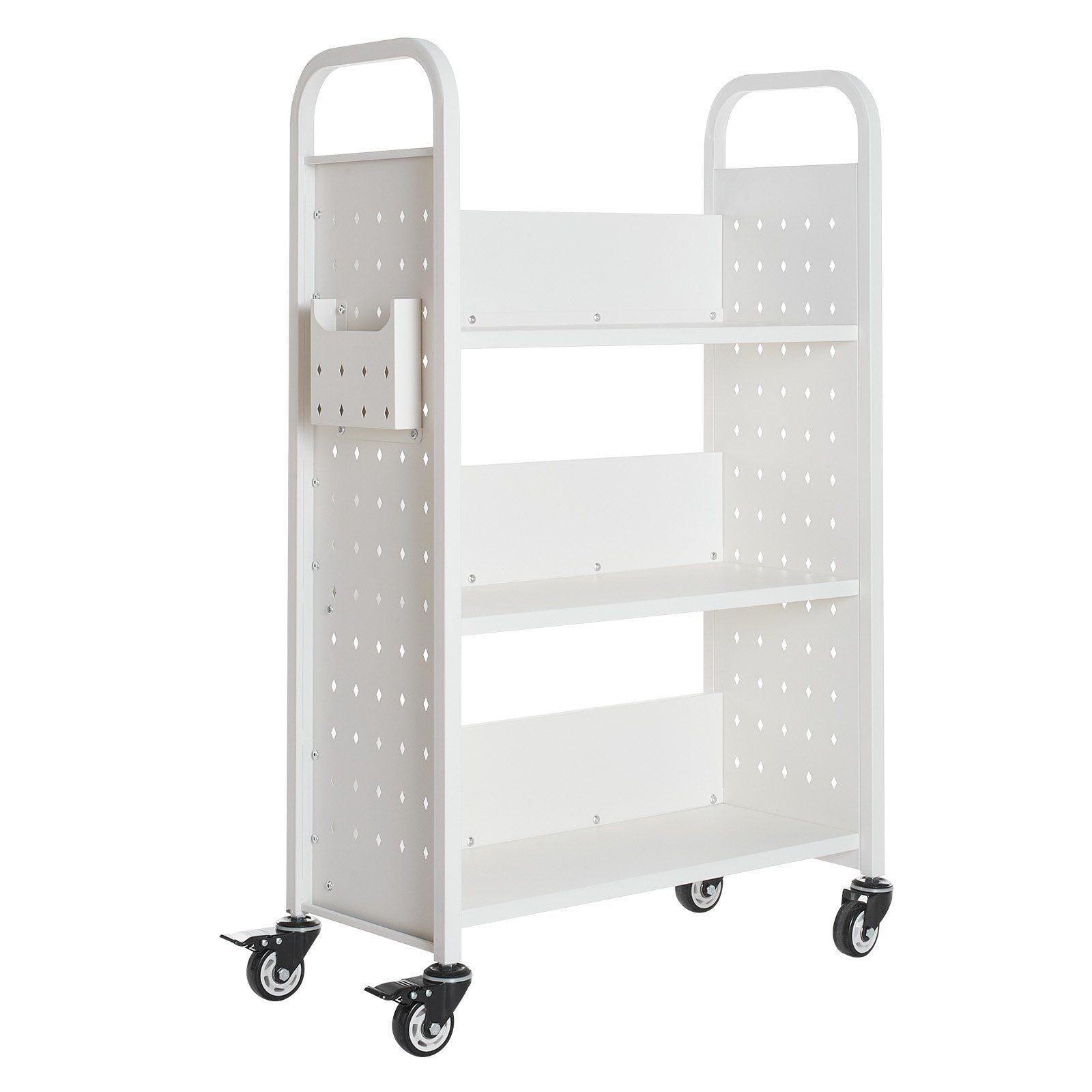 Rolling Library Book Cart, 150 kg Capacity, 77 x 38 x 122 cm Library Cart, Single Sided L-Shaped Shelves with V952-LXTSGTCBS330DZLNM001V0