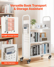 Rolling Library Book Cart, 150 kg Capacity, 77 x 38 x 122 cm Library Cart, Single Sided L-Shaped Shelves with V952-LXTSGTCBS330DZLNM001V0