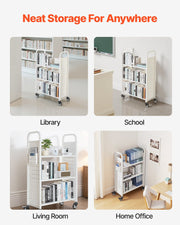 Rolling Library Book Cart, 150 kg Capacity, 77 x 38 x 122 cm Library Cart, Single Sided L-Shaped Shelves with V952-LXTSGTCBS330DZLNM001V0