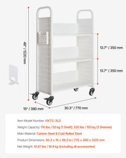 Rolling Library Book Cart, 150 kg Capacity, 77 x 38 x 122 cm Library Cart, Single Sided L-Shaped Shelves with V952-LXTSGTCBS330DZLNM001V0