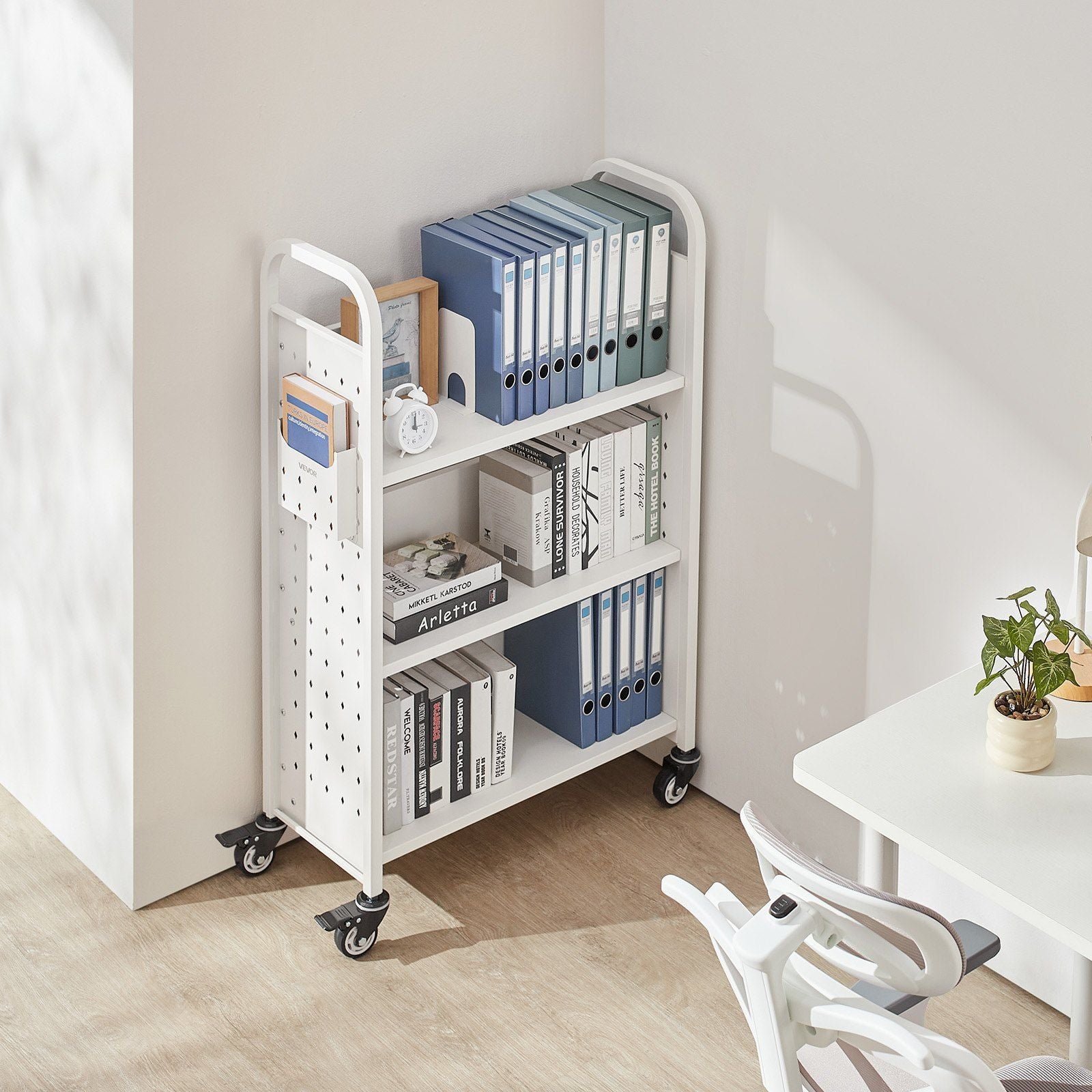 Rolling Library Book Cart, 150 kg Capacity, 77 x 38 x 122 cm Library Cart, Single Sided L-Shaped Shelves with V952-LXTSGTCBS330DZLNM001V0