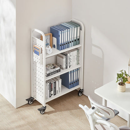 Rolling Library Book Cart, 150 kg Capacity, 77 x 38 x 122 cm Library Cart, Single Sided L-Shaped Shelves with V952-LXTSGTCBS330DZLNM001V0