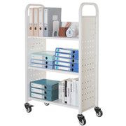 Rolling Library Book Cart, 150 kg Capacity, 77 x 38 x 122 cm Library Cart, Single Sided L-Shaped Shelves with V952-LXTSGTCBS330DZLNM001V0
