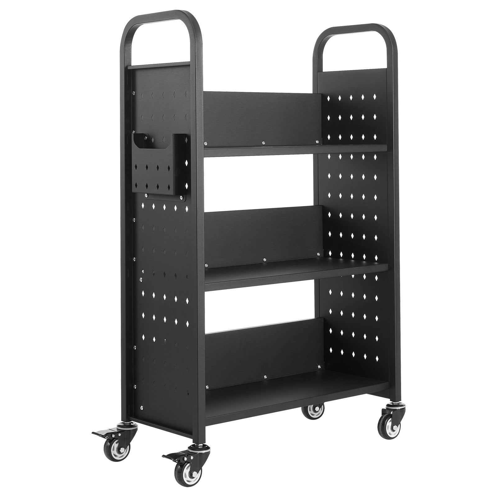 Rolling Library Book Cart, 150 kg Capacity, 77 x 38 x 122 cm Library Cart, Single Sided L-Shaped Shelves with V952-LXTSGTCHS330DC6LE001V0