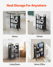 Rolling Library Book Cart, 150 kg Capacity, 77 x 38 x 122 cm Library Cart, Single Sided L-Shaped Shelves with V952-LXTSGTCHS330DC6LE001V0