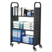 Rolling Library Book Cart, 150 kg Capacity, 77 x 38 x 122 cm Library Cart, Single Sided L-Shaped Shelves with V952-LXTSGTCHS330DC6LE001V0