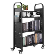 Rolling Library Book Cart, 150 kg Capacity, 77 x 38 x 122 cm Library Cart, Single Sided L-Shaped Shelves with V952-LXTSGTCHS330DC6LE001V0