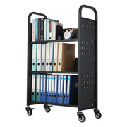 Rolling Library Book Cart, 150 kg Capacity, 77 x 38 x 122 cm Library Cart, Single Sided L-Shaped Shelves with V952-LXTSGTCHS330DC6LE001V0