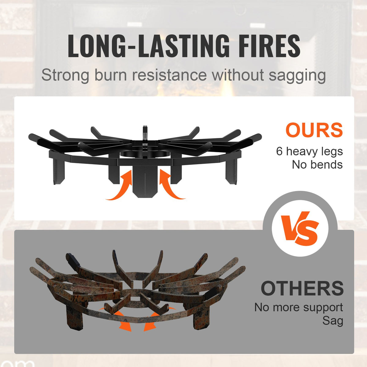 Log Grate, 27 inch Heavy Duty Wheel Fire Grate with 6 Support Legs, Solid Powder-coated Steel Bars, Log V952-LXYMP6X20MM27JRUUV0
