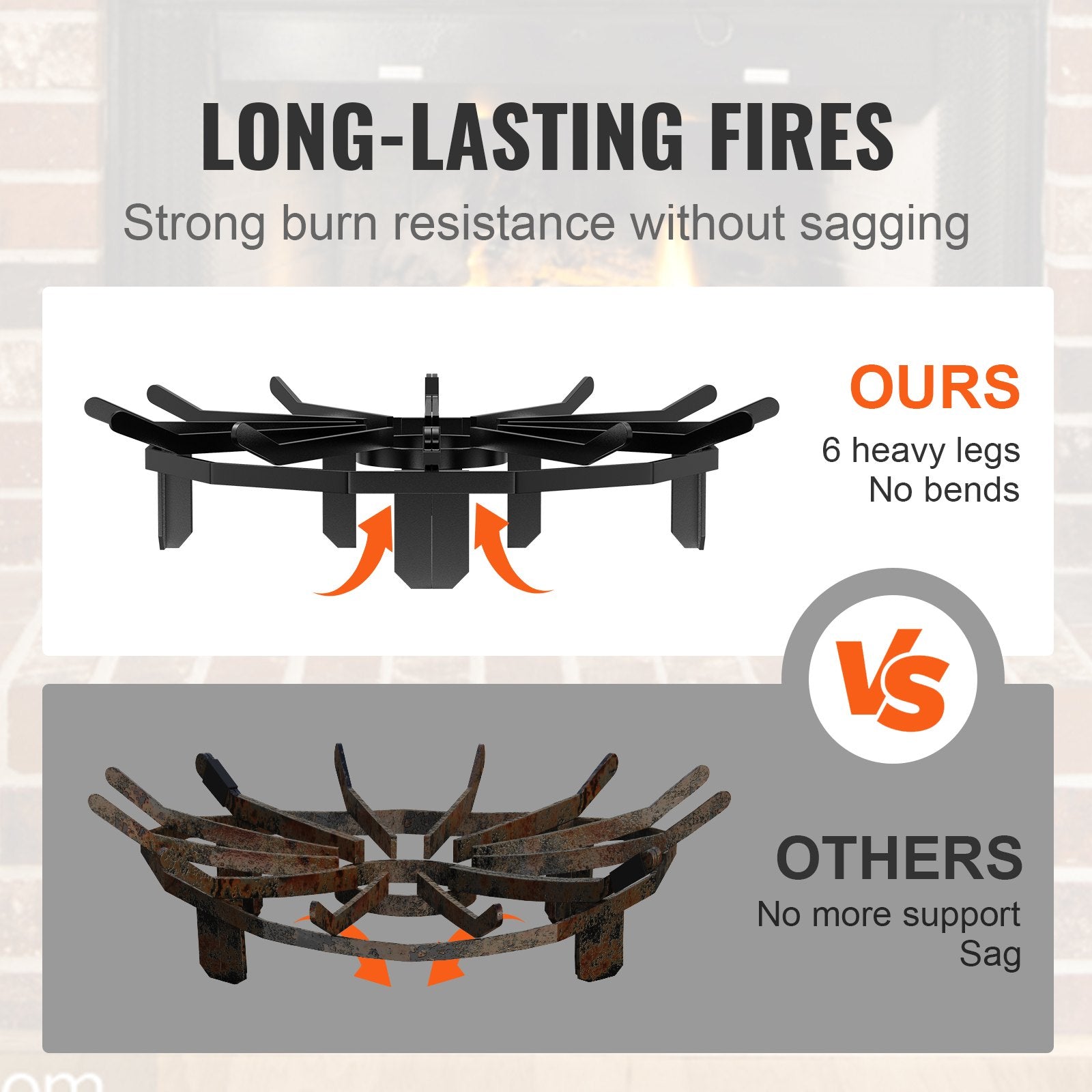 Log Grate, 27 inch Heavy Duty Wheel Fire Grate with 6 Support Legs, Solid Powder-coated Steel Bars, Log V952-LXYMP6X20MM27JRUUV0