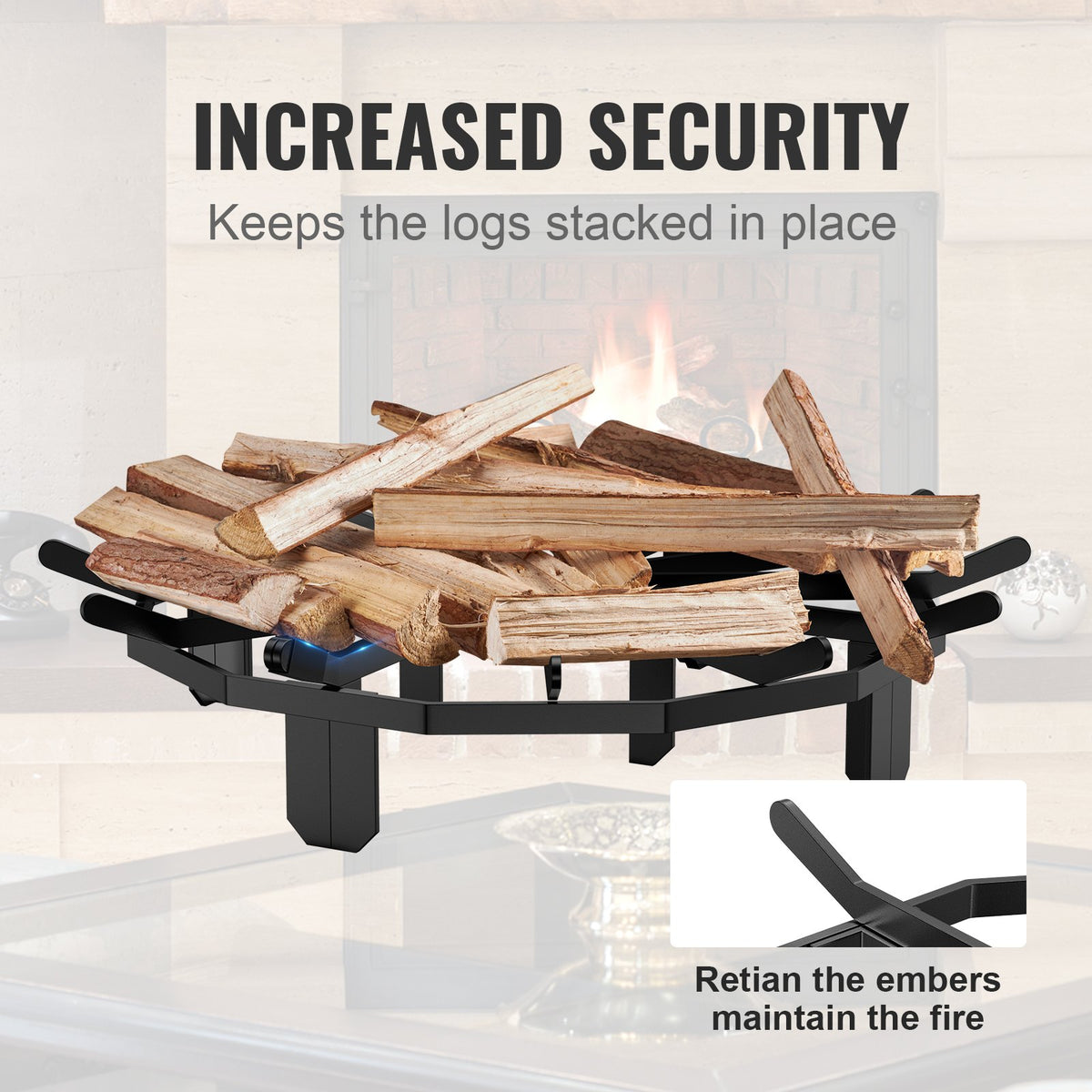 Log Grate, 27 inch Heavy Duty Wheel Fire Grate with 6 Support Legs, Solid Powder-coated Steel Bars, Log V952-LXYMP6X20MM27JRUUV0