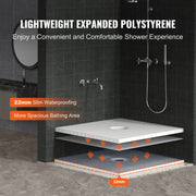 Shower Curb Kit, 914x914mm Shower Pan Kit with 160mm Central Drain, Lightweight EPS Shower Installation Kits V952-LYAZDB3636YCVU1CGV0