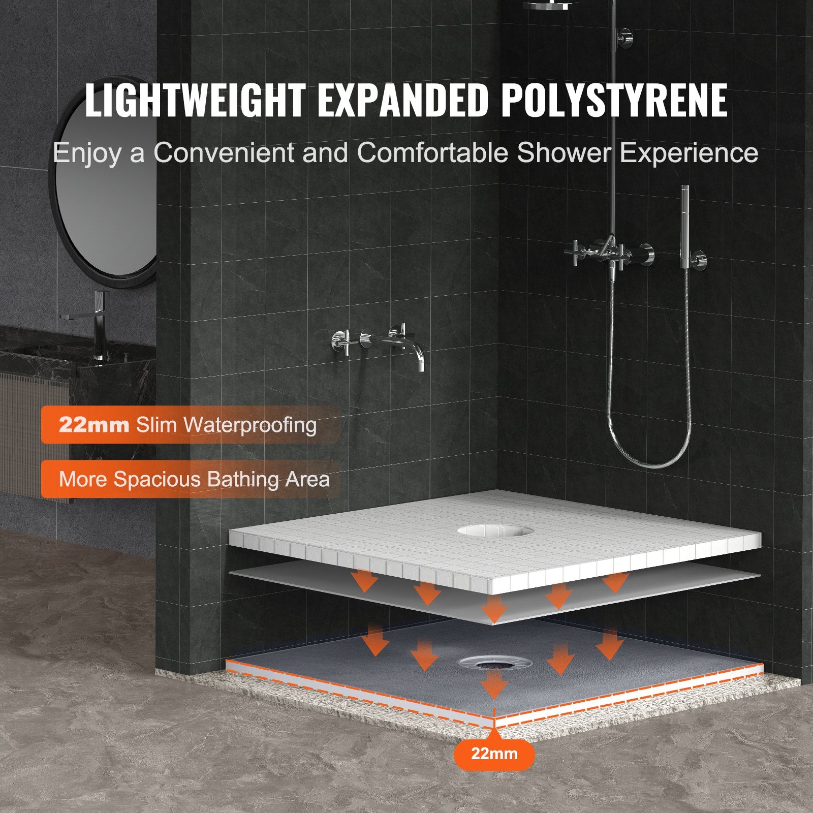 Shower Curb Kit, 914x914mm Shower Pan Kit with 160mm Central Drain, Lightweight EPS Shower Installation Kits V952-LYAZDB3636YCVU1CGV0