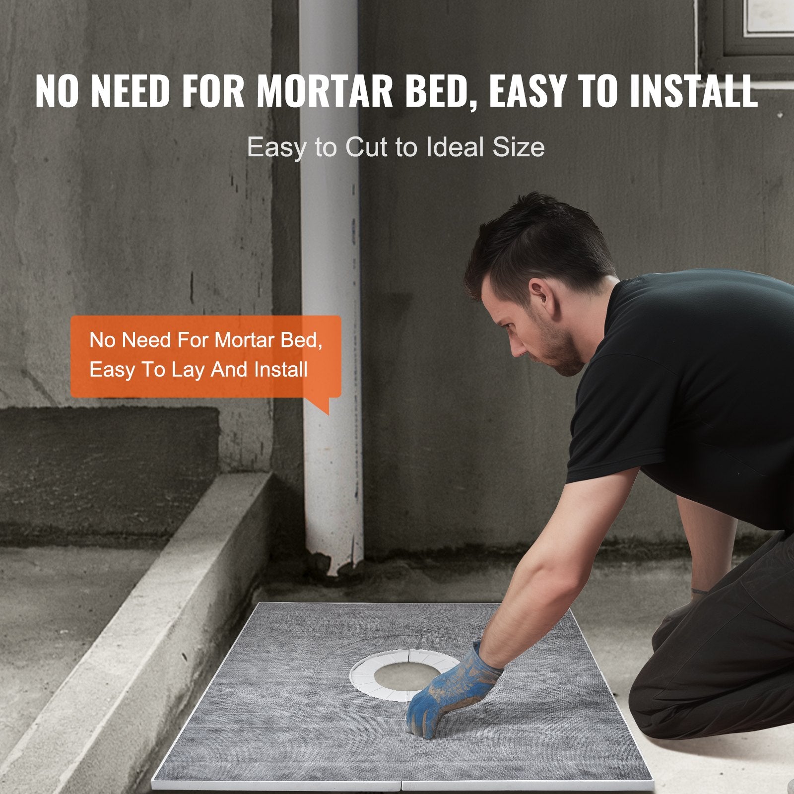 Shower Curb Kit, 914x914mm Shower Pan Kit with 160mm Central Drain, Lightweight EPS Shower Installation Kits V952-LYAZDB3636YCVU1CGV0