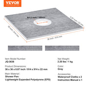 Shower Curb Kit, 914x914mm Shower Pan Kit with 160mm Central Drain, Lightweight EPS Shower Installation Kits V952-LYAZDB3636YCVU1CGV0