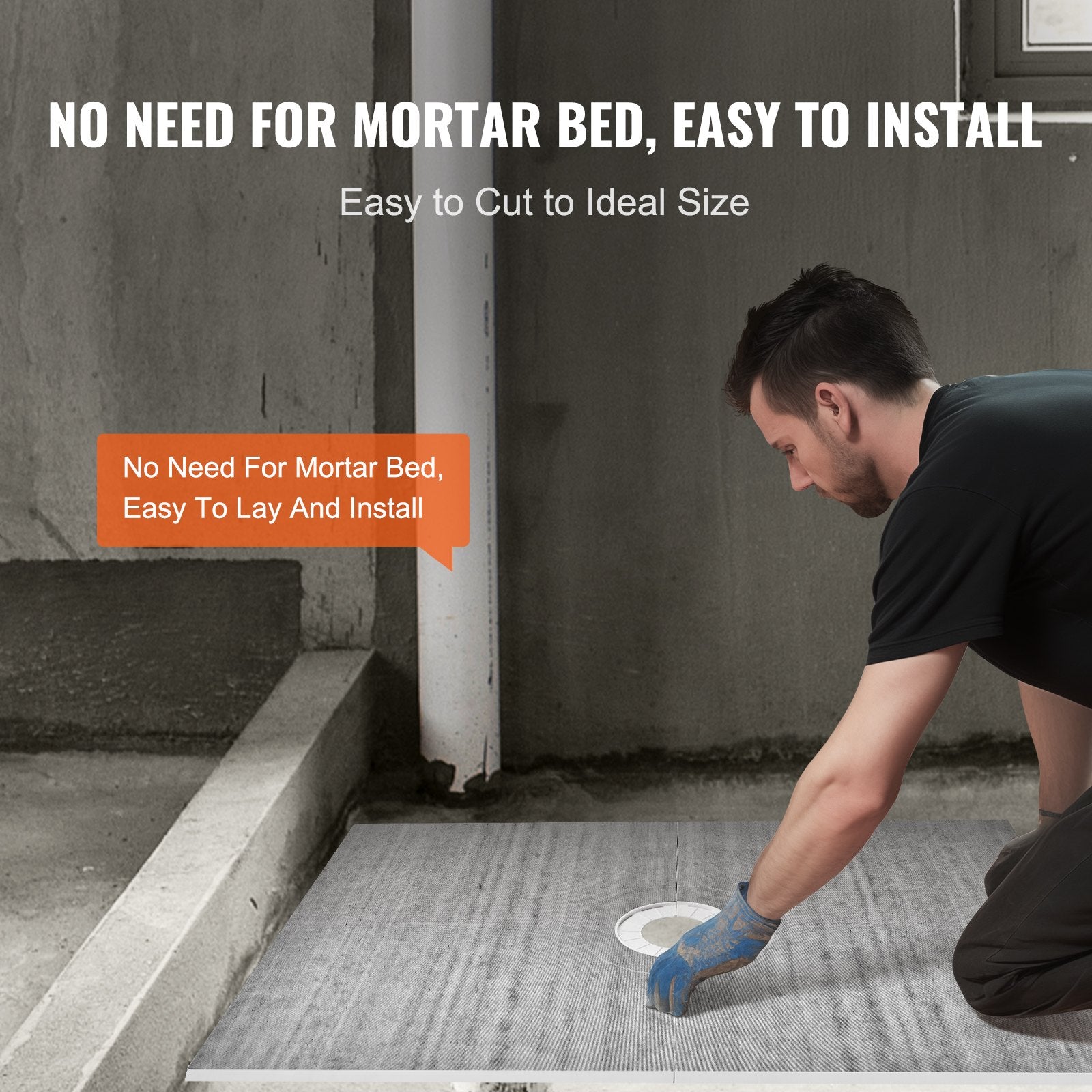 Shower Curb Kit, 1219x1828mm Shower Pan Kit with 160mm Central Drain, Lightweight EPS Shower Installation V952-LYAZDB4872YCFXDWCV0