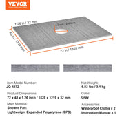 Shower Curb Kit, 1219x1828mm Shower Pan Kit with 160mm Central Drain, Lightweight EPS Shower Installation V952-LYAZDB4872YCFXDWCV0