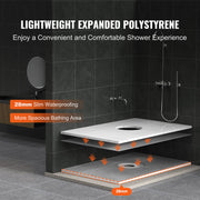 Shower Curb Kit, 1524x965mm Shower Pan Kit with 160mm Central Drain, Lightweight EPS Shower Installation Kits V952-LYAZDB6038YCSTGNWV0