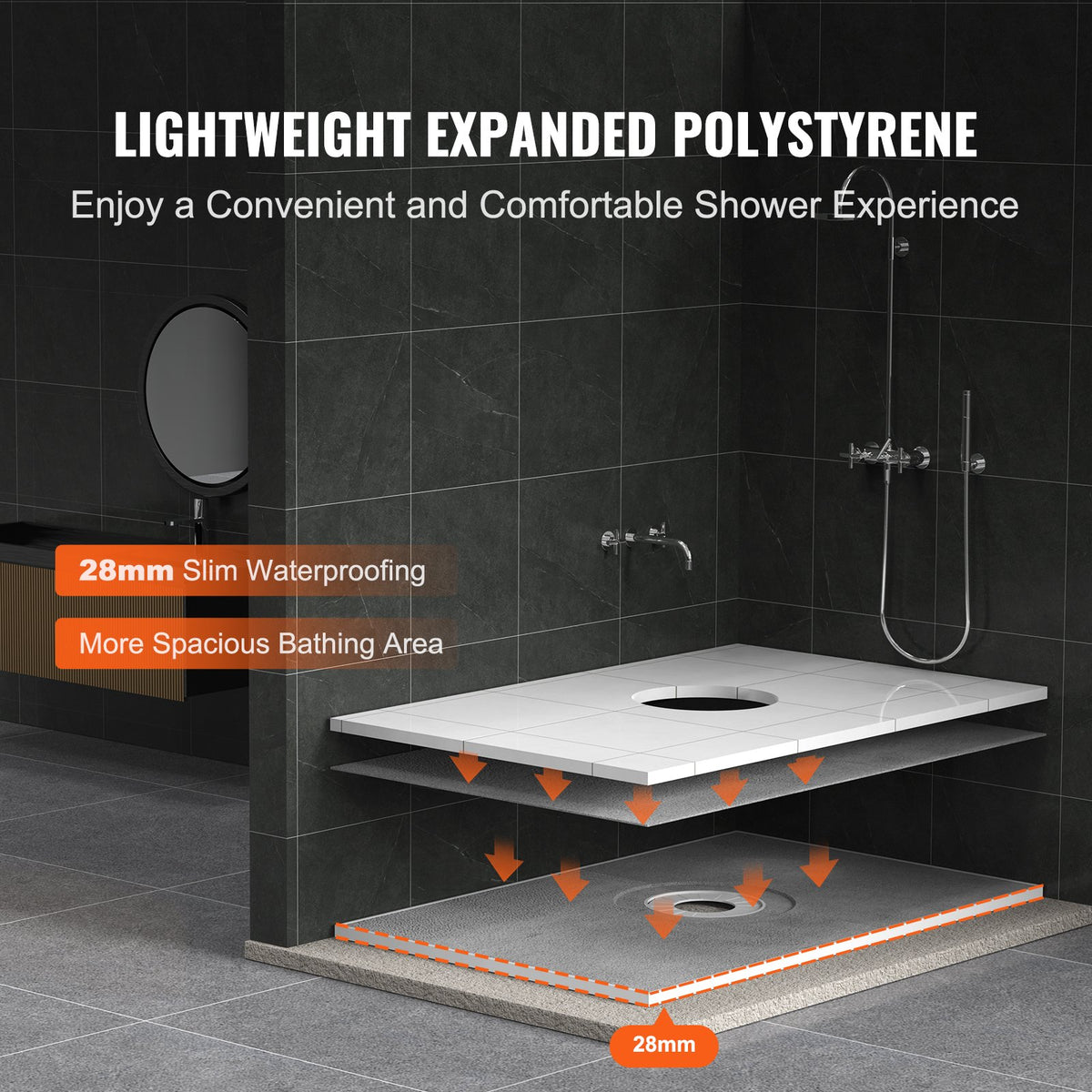 Shower Curb Kit, 1524x965mm Shower Pan Kit with 160mm Central Drain, Lightweight EPS Shower Installation Kits V952-LYAZDB6038YCSTGNWV0