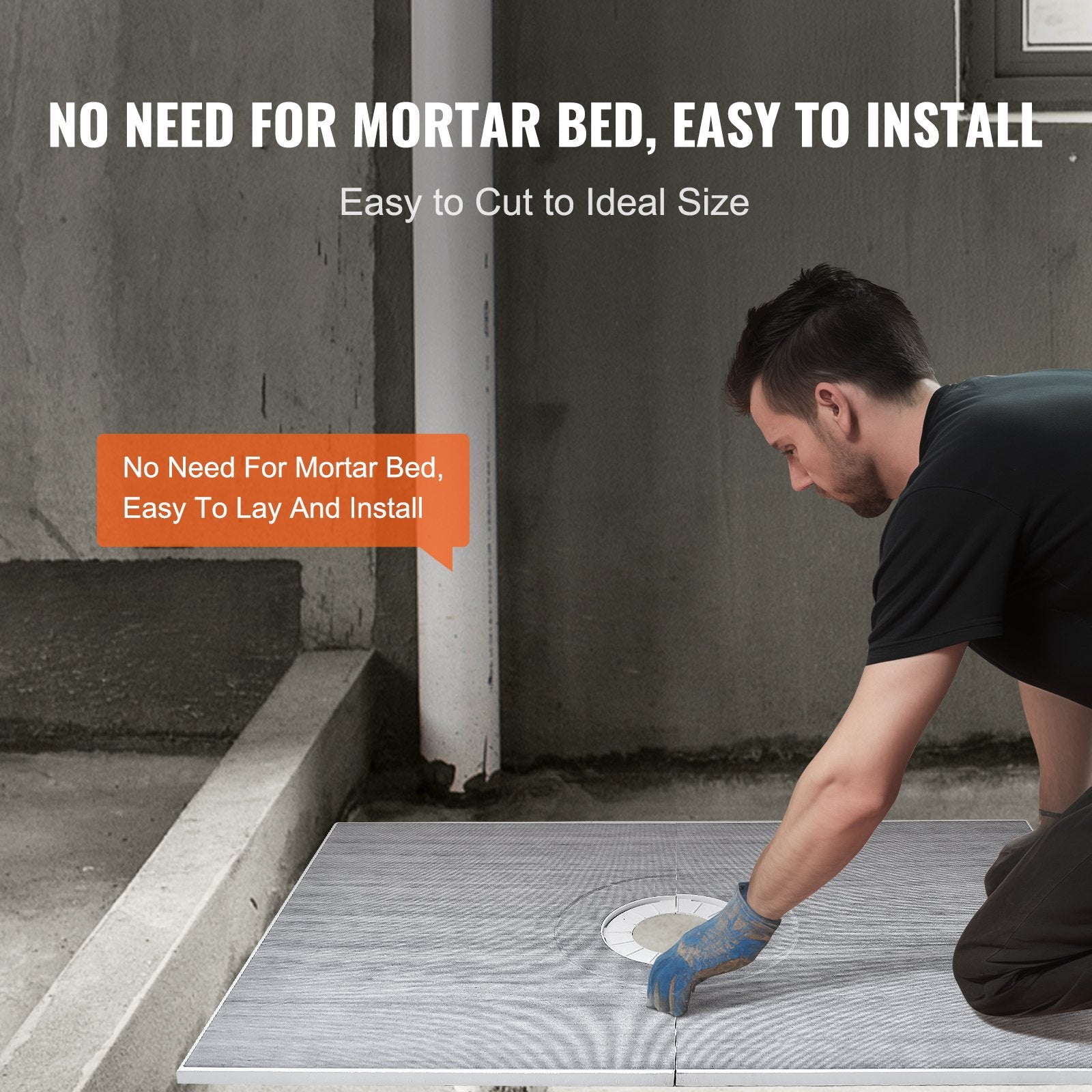 Shower Curb Kit, 1524x965mm Shower Pan Kit with 160mm Central Drain, Lightweight EPS Shower Installation Kits V952-LYAZDB6038YCSTGNWV0