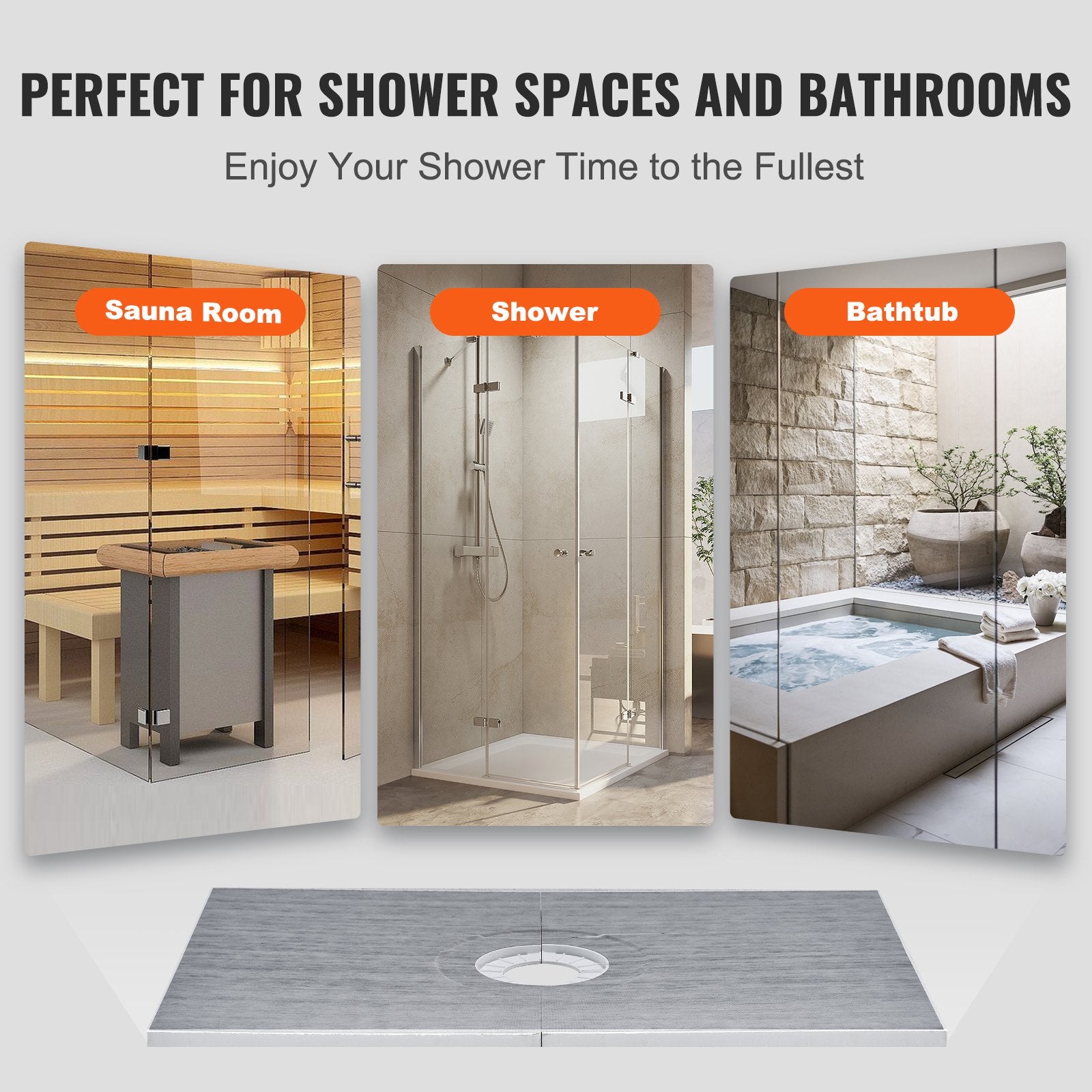 Shower Curb Kit, 1524x965mm Shower Pan Kit with 160mm Central Drain, Lightweight EPS Shower Installation Kits V952-LYAZDB6038YCSTGNWV0