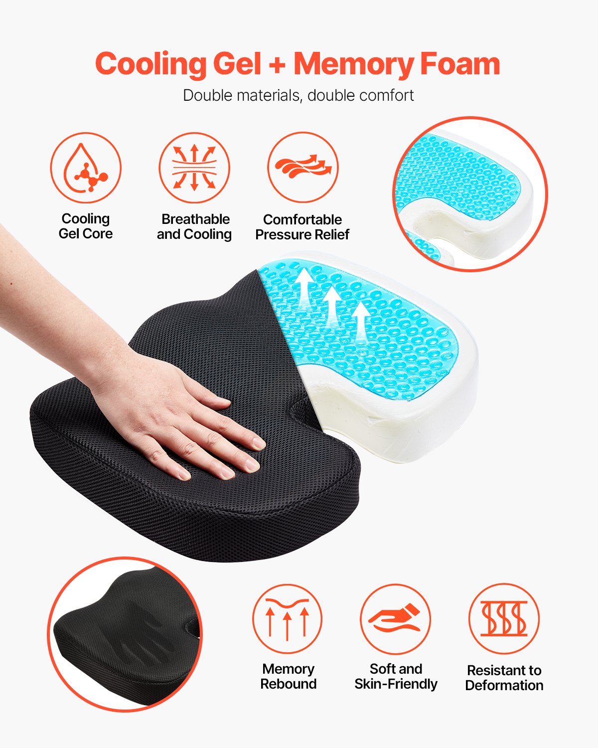 Seat Cushion, Cooling Gel + Memory Foam Seat Cushion, Pressure-Relief Wheelchair Seat Pad with U-Shaped V952-LYDCGZDHMNJ0V30SJ001V0
