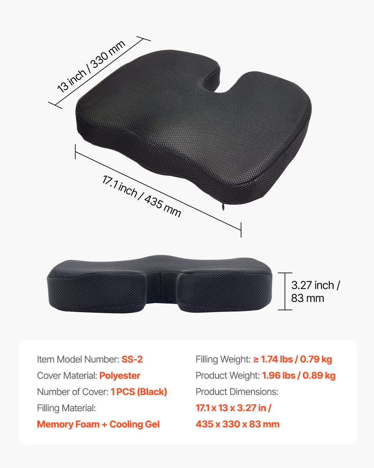 Seat Cushion, Cooling Gel + Memory Foam Seat Cushion, Pressure-Relief Wheelchair Seat Pad with U-Shaped V952-LYDCGZDHMNJ0V30SJ001V0