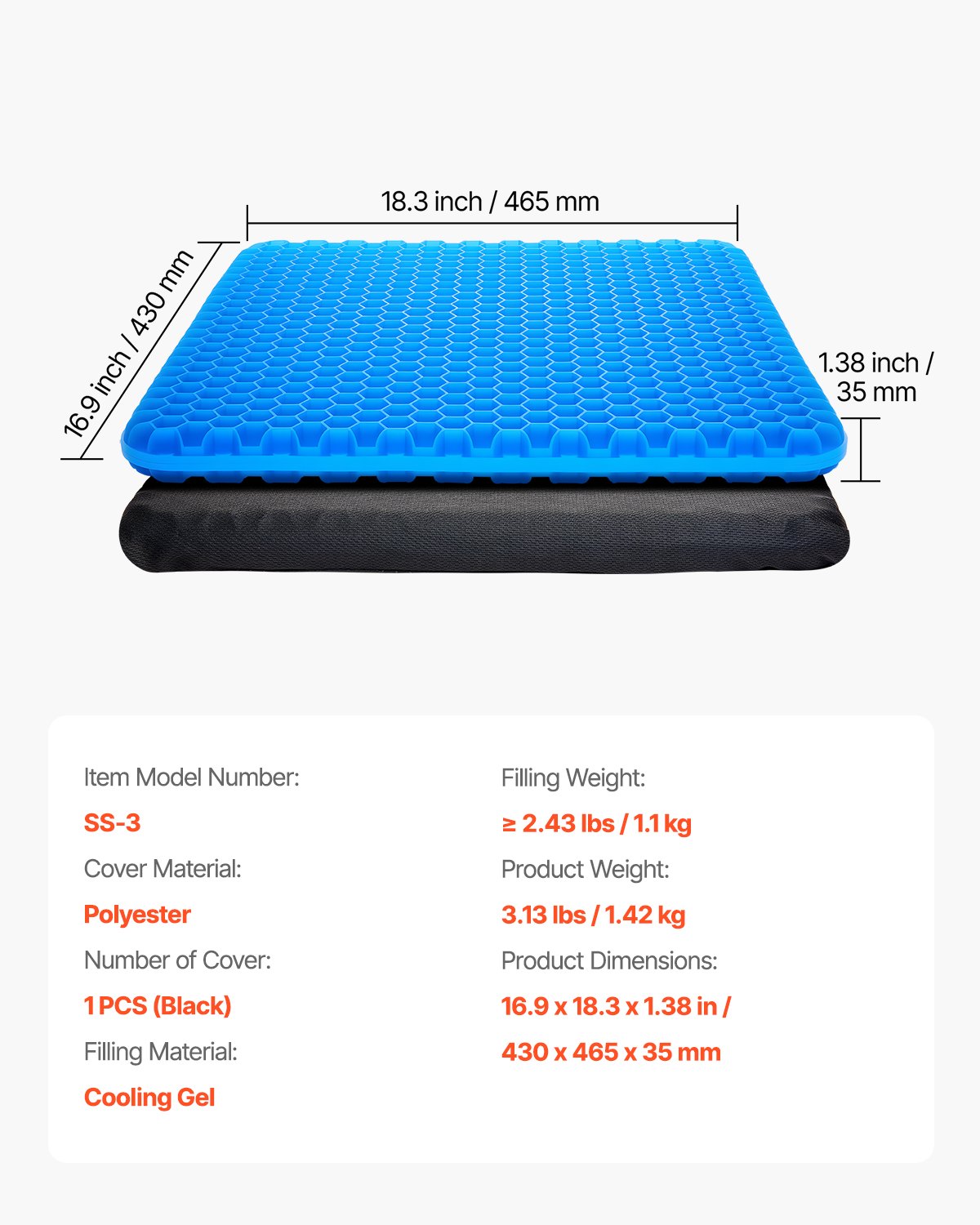Seat Cushion Cooling Gel Seat Chair Cushion for Hips Back Pressure Relief V952-LYDCGZDNJ000TXA44001V0