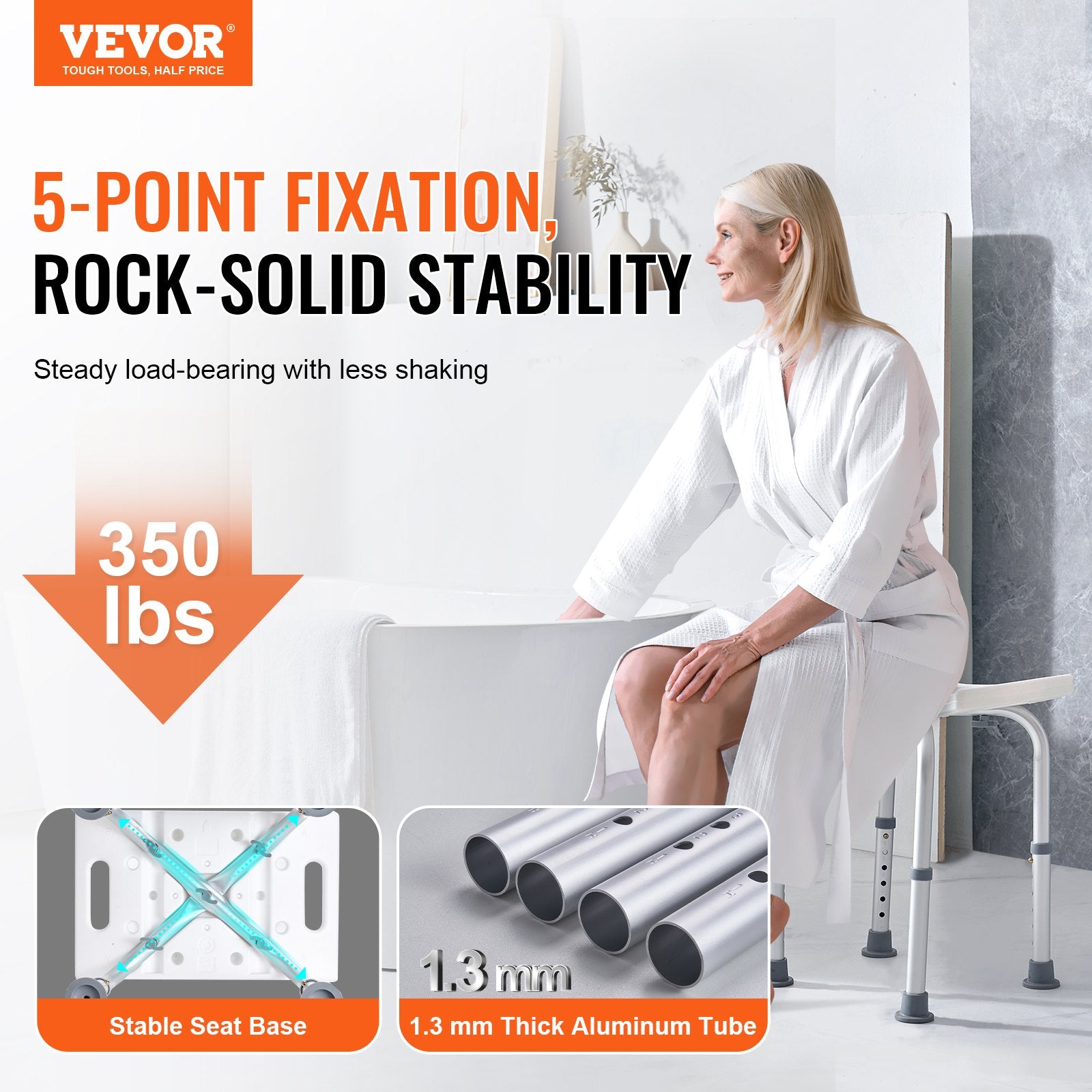 Shower Chair, Adjustable Height Shower Stool with Built-in Handles, Shower Seat for Inside Shower or Tub, V952-LYDFXFLHJPESOYK86V0