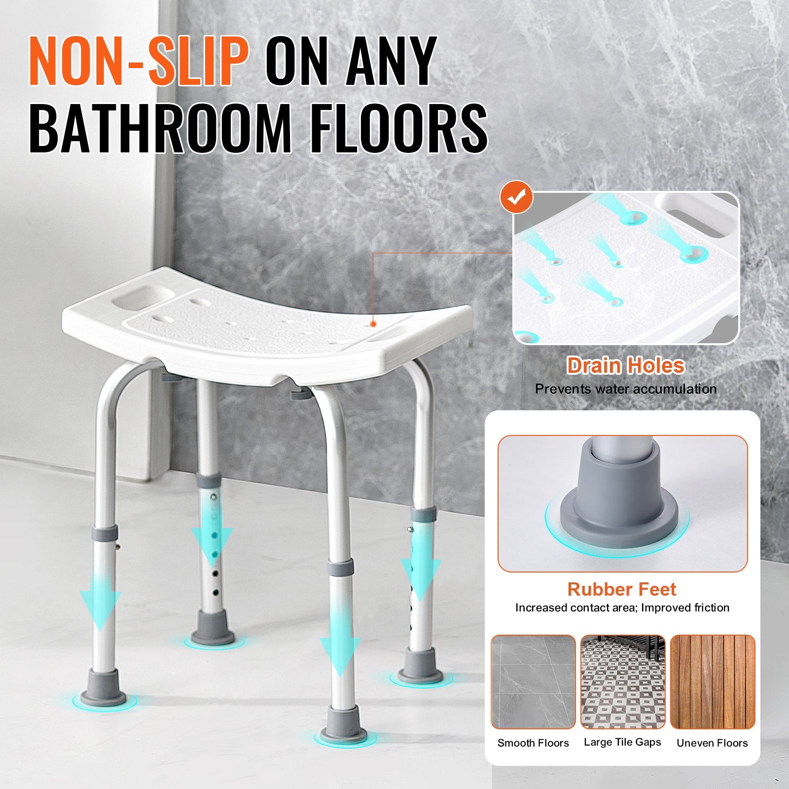 Shower Chair, Adjustable Height Shower Stool with Built-in Handles, Shower Seat for Inside Shower or Tub, V952-LYDFXFLHJPESOYK86V0