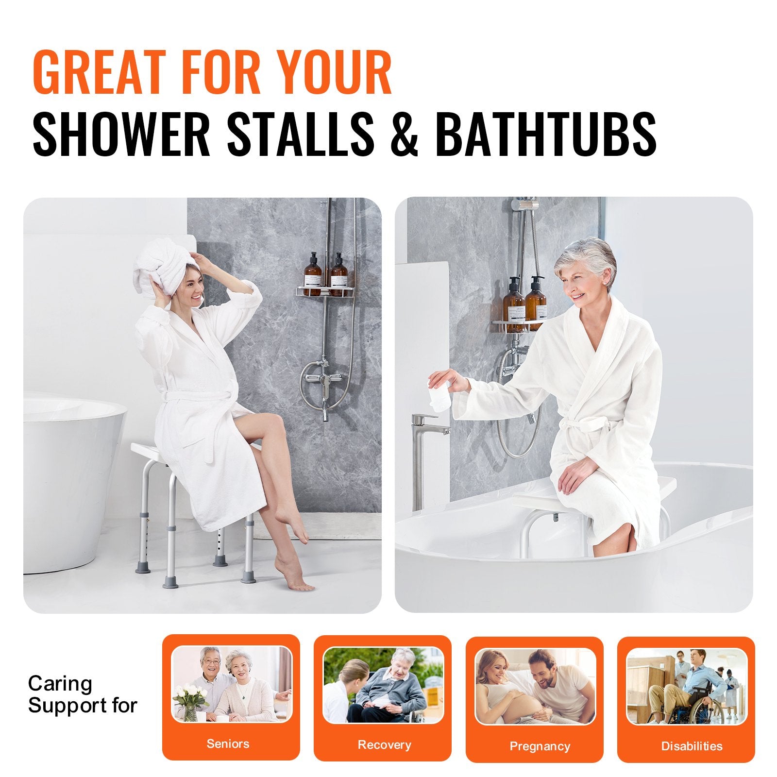 Shower Chair, Adjustable Height Shower Stool with Built-in Handles, Shower Seat for Inside Shower or Tub, V952-LYDFXFLHJPESOYK86V0