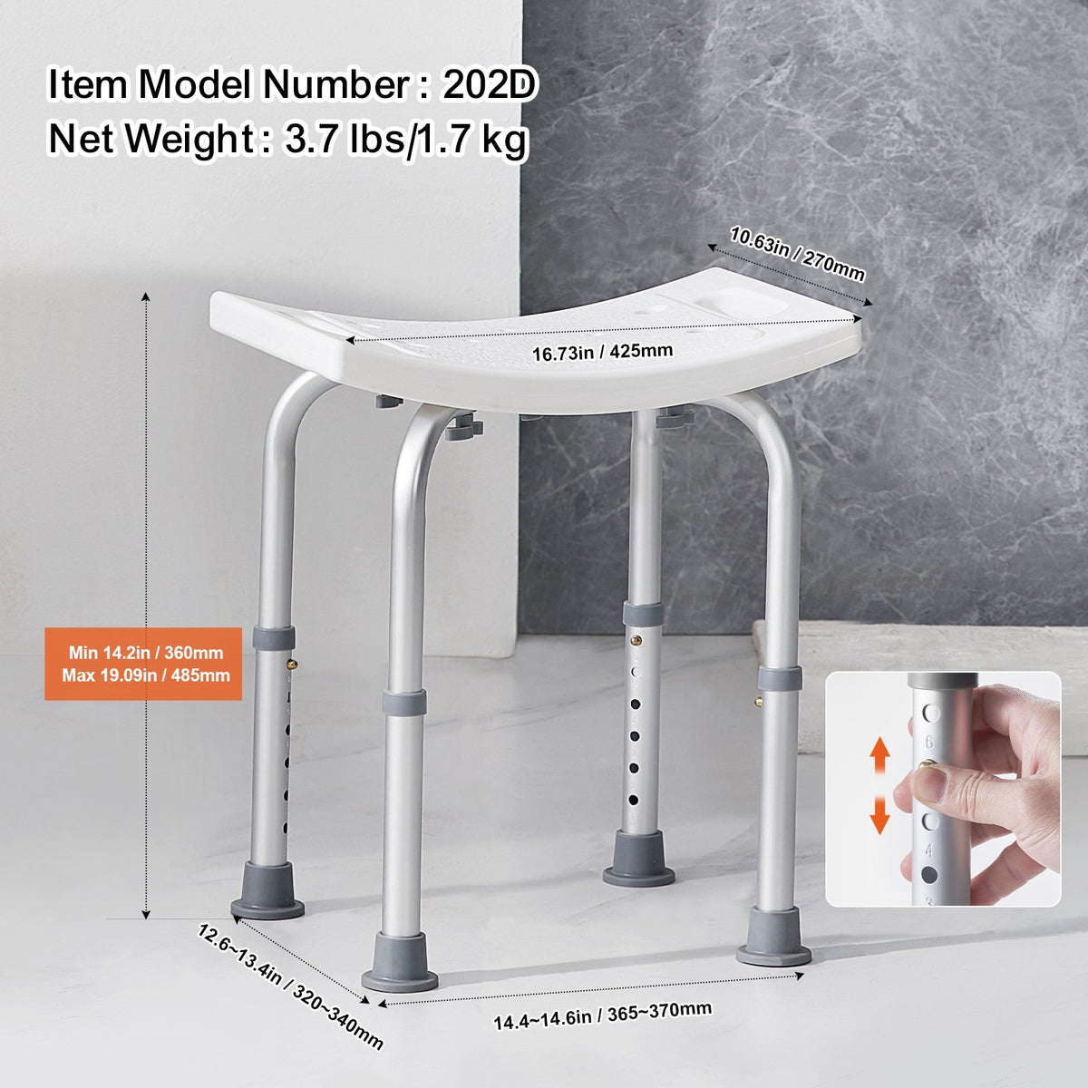 Shower Chair, Adjustable Height Shower Stool with Built-in Handles, Shower Seat for Inside Shower or Tub, V952-LYDFXFLHJPESOYK86V0